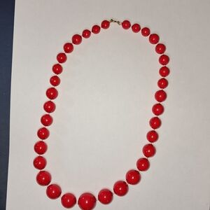 Red Bead Single Strand Necklace w/ Goldtone Clasp